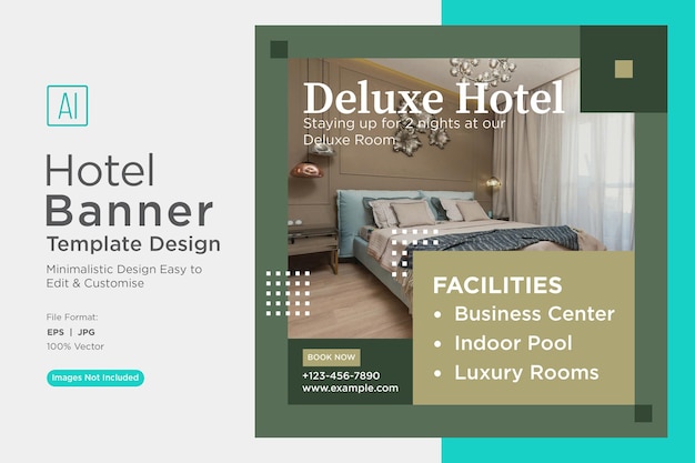 Vector reserva de hoteles modelo de diseño de banner de marketing en las redes sociales