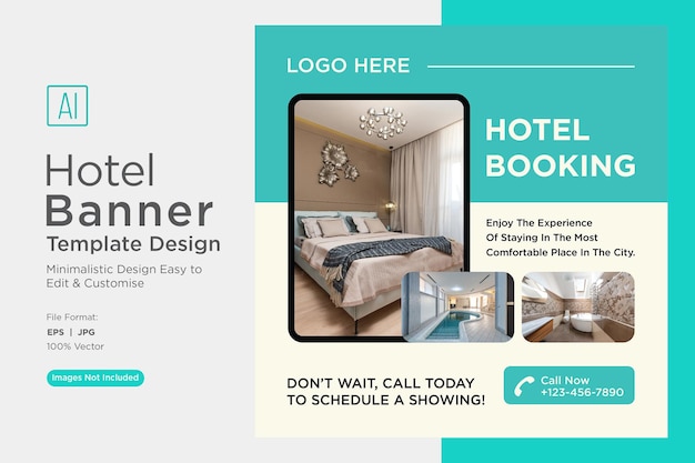 Reserva de hoteles modelo de diseño de banner de marketing en las redes sociales