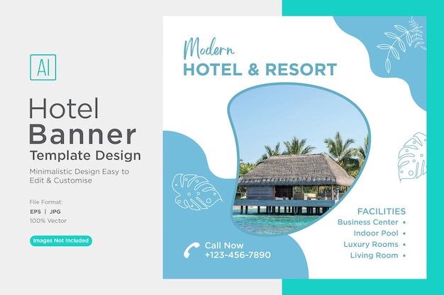 Reserva de hoteles modelo de diseño de banner de marketing en las redes sociales