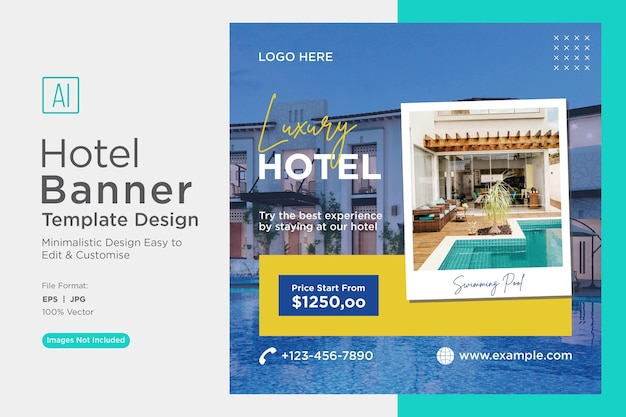 Reserva de hoteles modelo de diseño de banner de marketing en las redes sociales