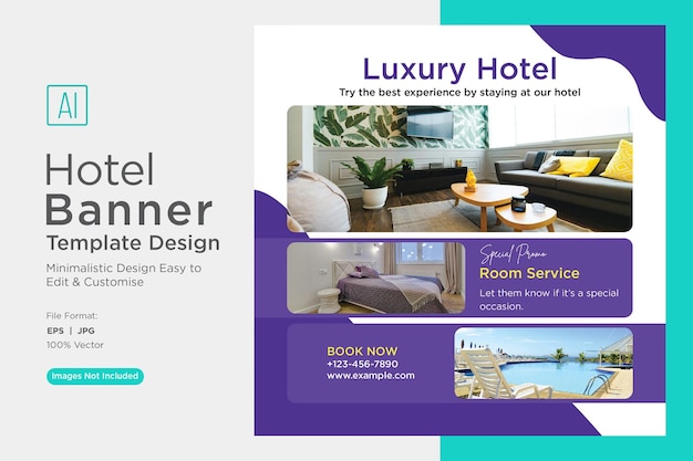Reserva de hoteles modelo de diseño de banner de marketing en las redes sociales