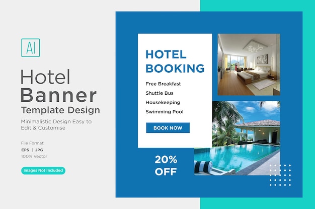 Vector reserva de hoteles modelo de diseño de banner de marketing en las redes sociales