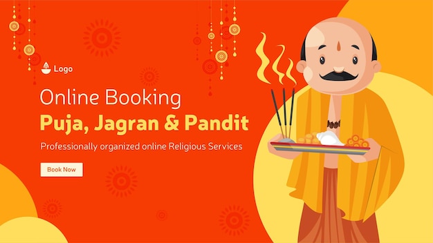 Reserva online para puja jagran y pandit banner design template