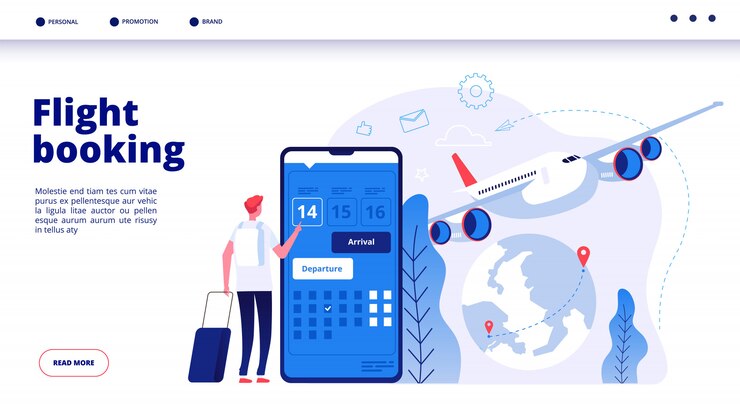 Vector reserva de vuelo. presupuesto en línea de reserva de viajes en internet avión reserva de vuelos vacaciones vacaciones concepto de servicio de viaje