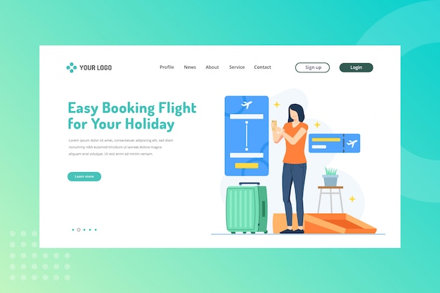 Reserva de vuelos fácil para su ilustración de vacaciones para viajar en la página de destino