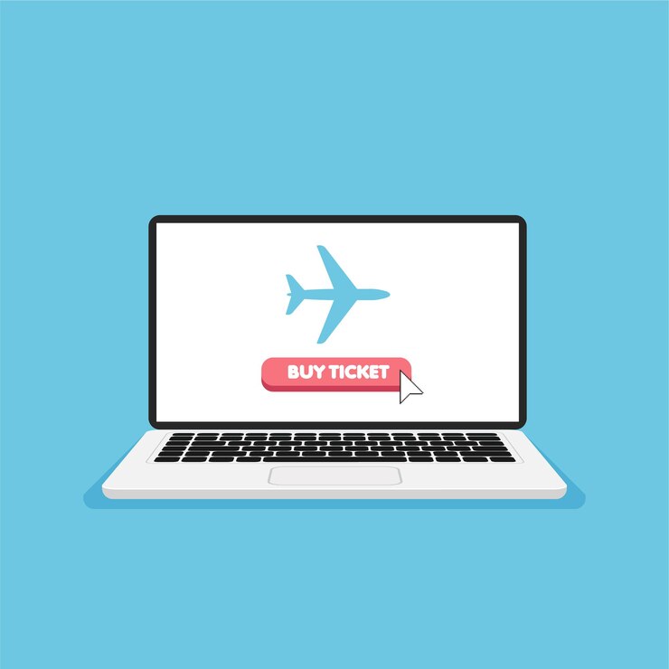 Vector reserve y compre boletos de avión en línea clics de cursor y presione un botón compra de boletos de avión viajes