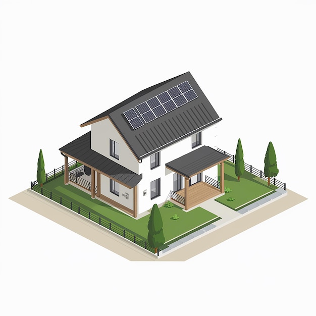 Vector residencia contemporánea de dos pisos diseño sostenible con paneles solares