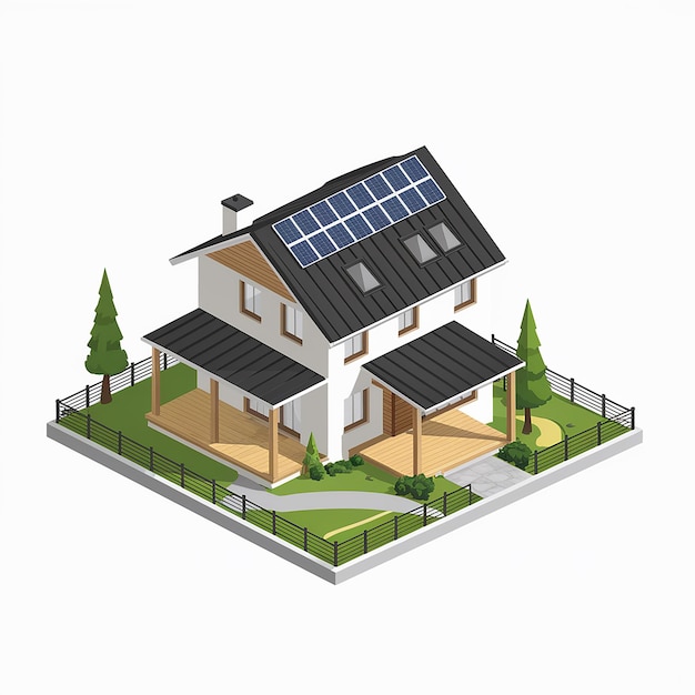 Vector residencia contemporánea de dos pisos diseño sostenible con paneles solares