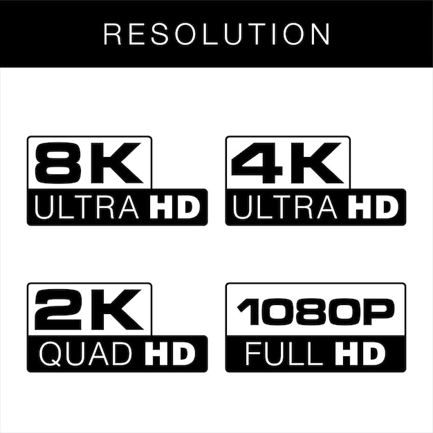 Resolución 8k 4k 2k 1080p calidad del icono de la pantalla