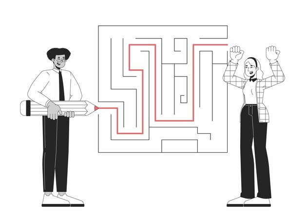 Resolución de problemas concepto de ilustración 2D en blanco y negro