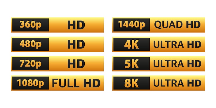Vector resolución de tamaño de video y tv sd hd ultra hd 4k 8k resolución de pantalla