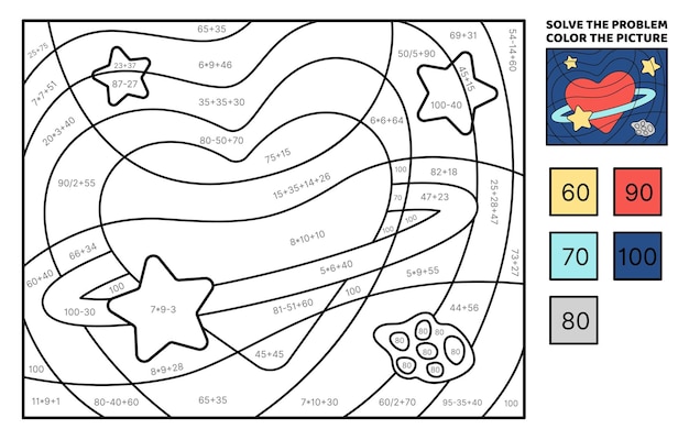 Resolver el problema colorear la imagen planeta corazón con órbita y estrellas libro de colorear vector