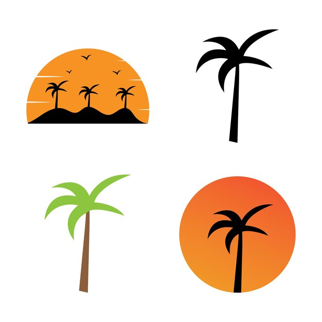 Resort de playa de árboles de coco y diseño de plantilla de ilustración vectorial de verano