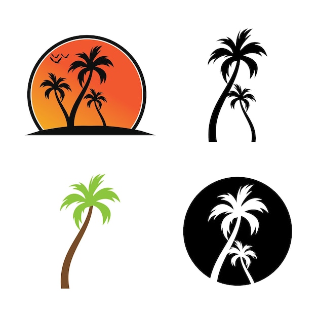 Resort de playa de árboles de coco y diseño de plantilla de ilustración vectorial de verano