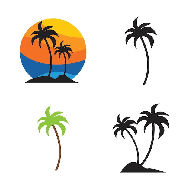 Resort de playa de árboles de coco y diseño de plantilla de ilustración vectorial de verano