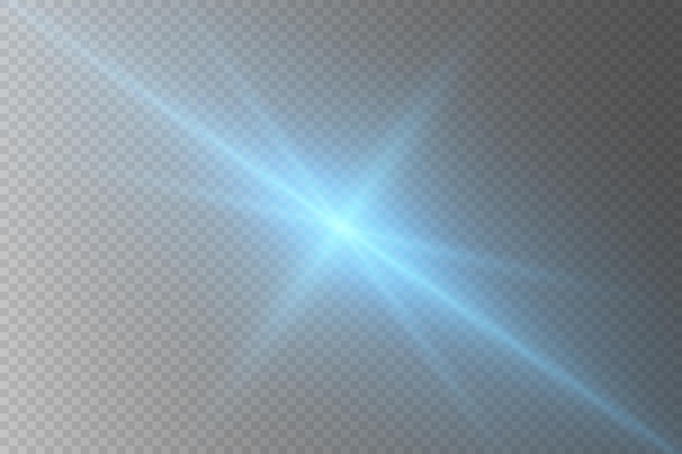 El resplandor azul de una estrella, el destello de rayos de luz sobre un fondo transparente.