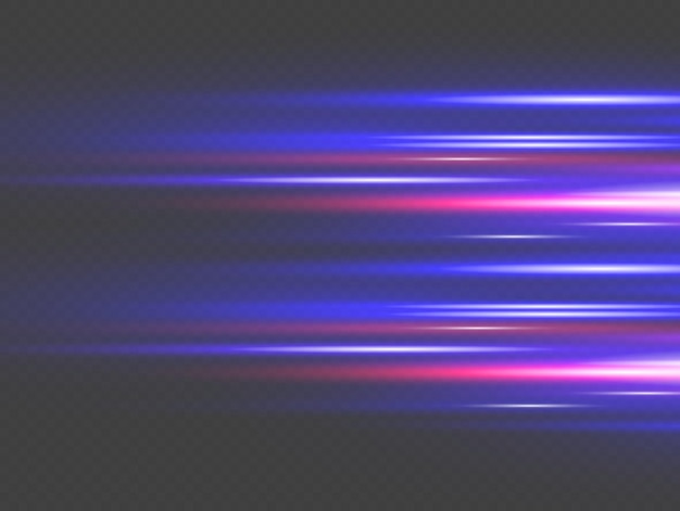 Resplandor destello chispa Rojo azul efecto de luz Línea de policía de velocidad Rayos láser Rayos de movimiento horizontal Vector