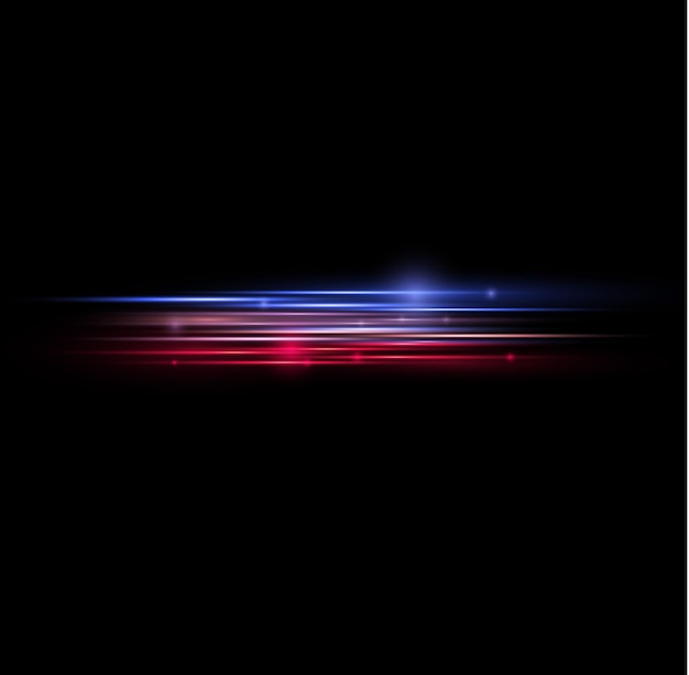 Resplandor destello chispa Rojo azul efecto de luz Línea de policía de velocidad Rayos láser Rayos de movimiento horizontal Vector