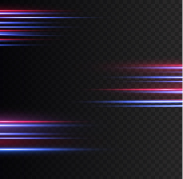 Resplandor destello chispa Rojo azul efecto de luz Línea de policía de velocidad Rayos láser Rayos de movimiento horizontal Vector