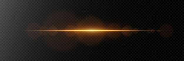Resplandor horizontal dorado de la luz Efecto de destello de línea En un fondo transparente