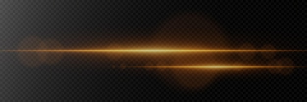 Resplandor horizontal dorado de la luz Efecto de destello de línea En un fondo transparente