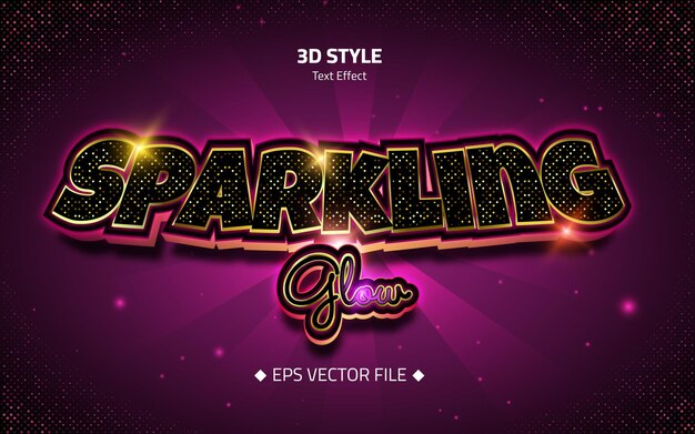 Resplandor de neón brillante estilo de texto 3d editable con brillos