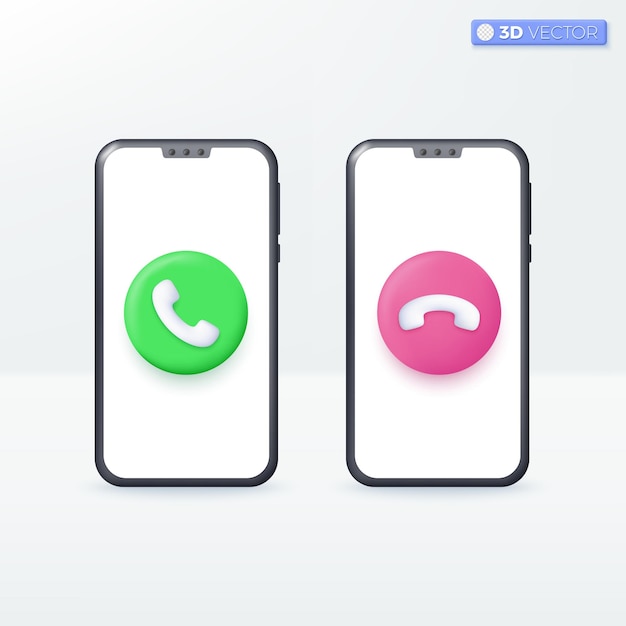 Responder y rechazar los botones de llamada del teléfono inteligente Símbolos de icono Concepto de llamada y desconexión Diseño de ilustración aislada de vector 3D Pastel de dibujos animados Estilo mínimo Puede usarse para el diseño ux ui anuncio impreso