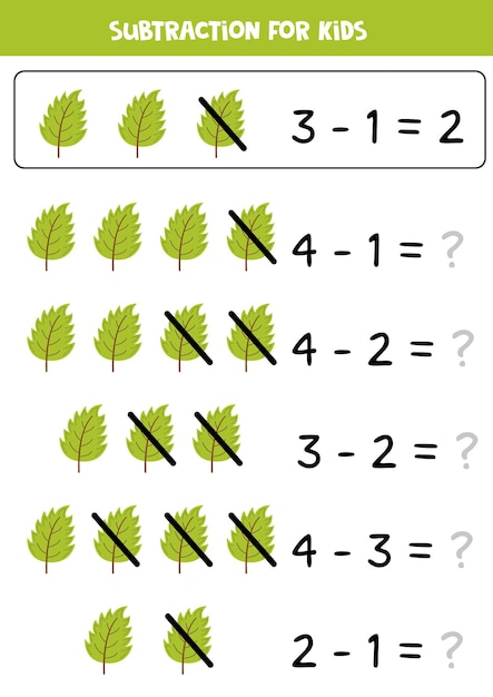 Resta con hoja verde juego educativo de matemáticas para niños