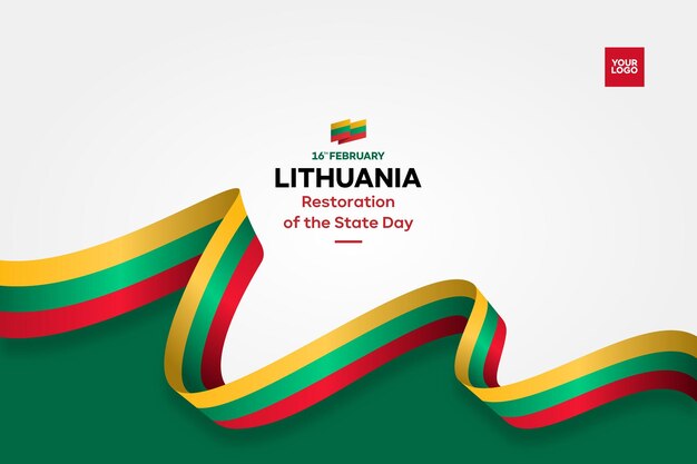 Restauración del día del estado de Lituania con el fondo de la bandera y el logotipo del 16 de febrero