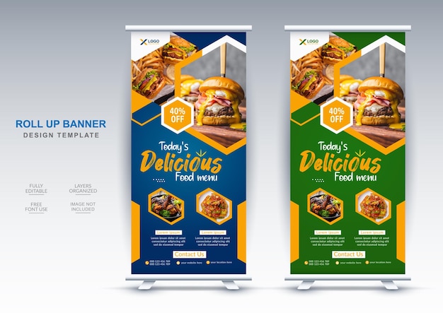 Restaurante asiático y plantilla de diseño de banner enrollable de comida