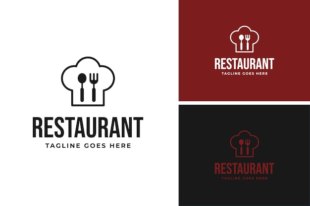 Restaurante de chef de sombrero con cuchara y tenedor plantilla de diseño de logotipo idea de ilustración vectorial