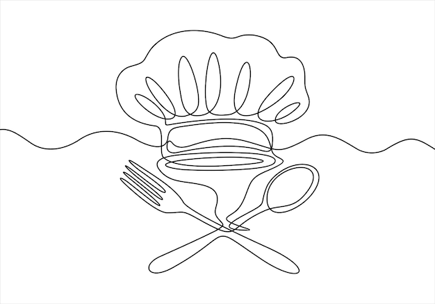Restaurante de chef de sombrero con cuchara y tenedor plantilla de diseño de logotipo idea de ilustración vectorial