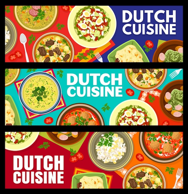 Vector restaurante de cocina holandesa platos pancartas horizontales