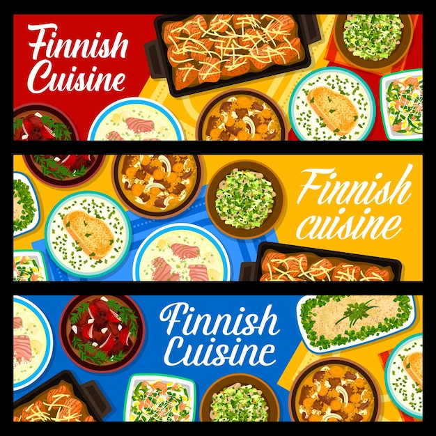 Vector restaurante de comida finlandesa comidas banners horizontales