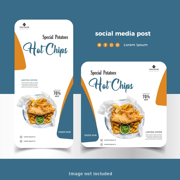 Restaurante Comida rápida Patatas fritas Redes sociales Conjunto de plantillas de diseño de publicaciones