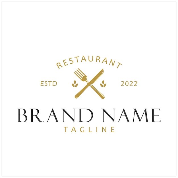 Restaurante con cucharas y tenedores cruzados Elemento de diseño en estilo vintage