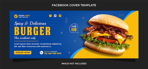 Vector restaurante delicioso menú de comida de hamburguesas redes sociales publicación de portada de facebook o diseño de plantilla de banner web