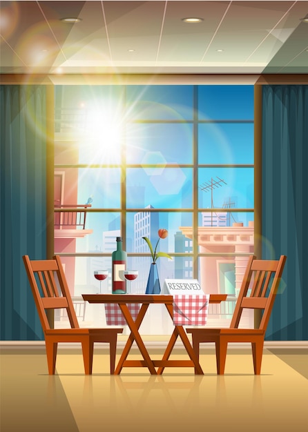 restaurante de estilo de dibujos animados con mesa romántica