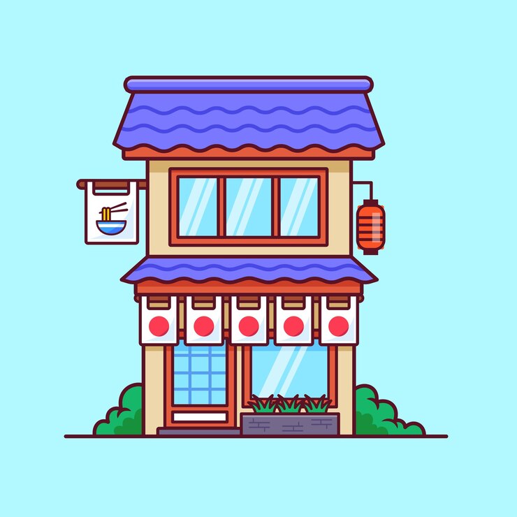 Restaurante de fideos Ramen Vector de dibujos animados Icono Ilustración de alimentos Icono de edificio aislado Vector plano