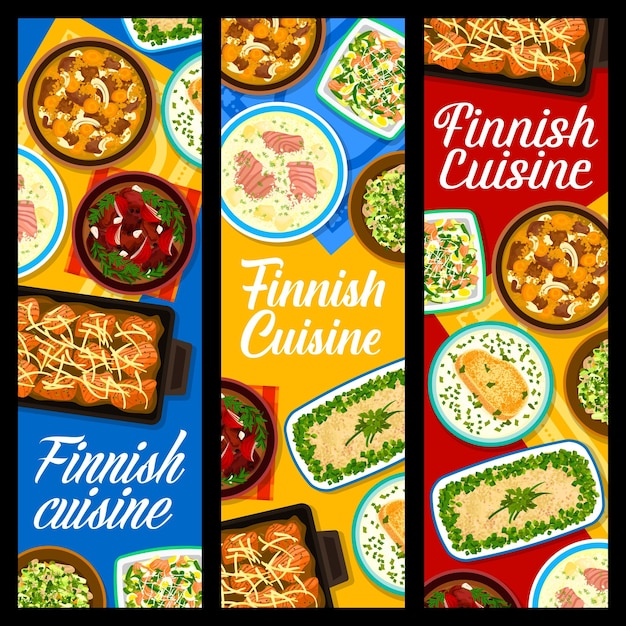 Restaurante finlandés comidas vector banners verticales