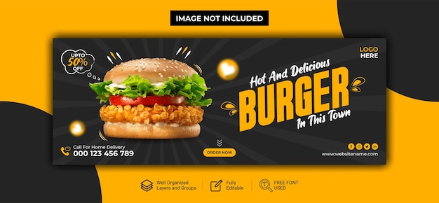 Vector restaurante y hamburguesa especial redes sociales y portada de facebook plantilla vector premium