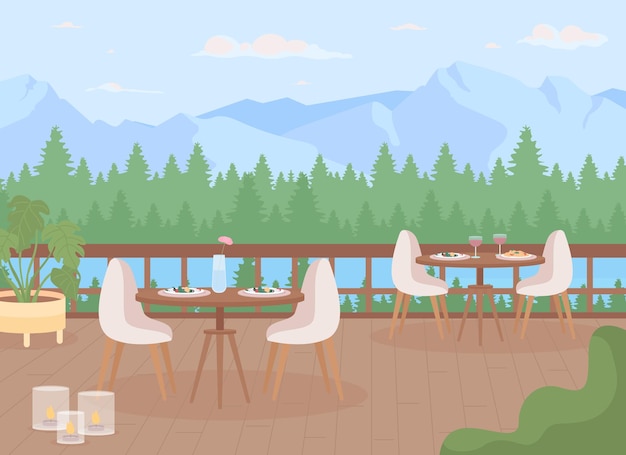 Restaurante en la ilustración de vector de color plano de lujo highland resort