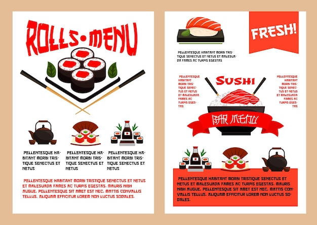 Vector restaurante japonés o menú vectorial de cocina de sushi