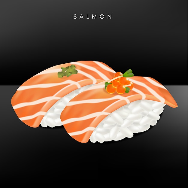 Restaurante japonés o restaurante de sushi Bar Ilustración realista de sushi de salmón con huevas de salmón