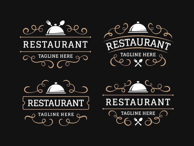 Restaurante logo vintage con adorno florecer
