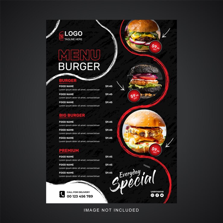 Vector restaurante manu y flayer o publicación en redes sociales
