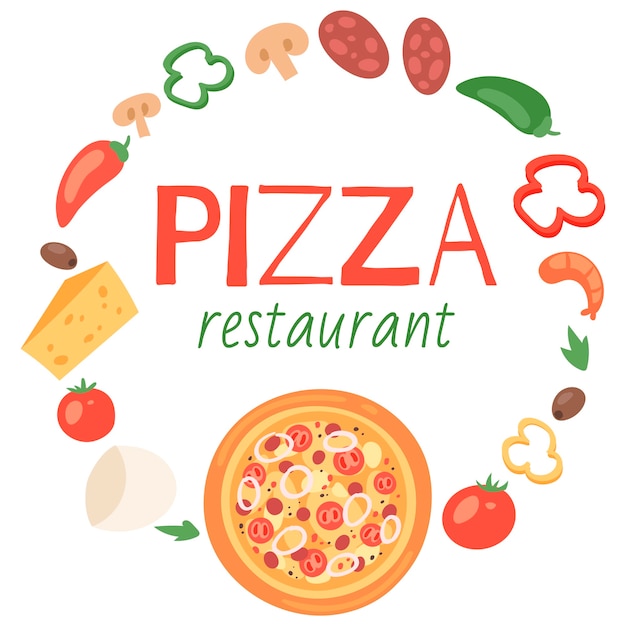 Restaurante de pizza con plantilla de ingredientes