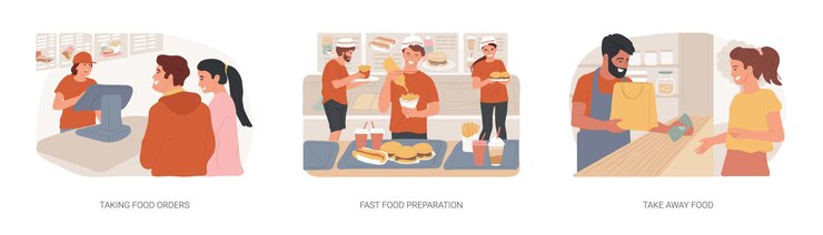 Vector restaurantes de comida rápida aislados ilustraciones vectoriales de dibujos animados se