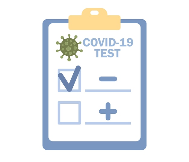 Resultado negativo de la prueba covid-19. Pruebas de virus y COVID-19. Prevención del coronavirus. Vector plano