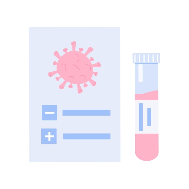 Resultado de la prueba médica. certificado covid-19 con icono de tubo de ensayo. bacterias coronavirus. vector